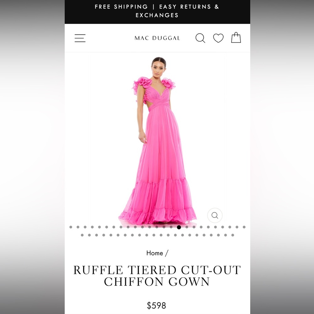 Hot Pink Ruffle Tiered Cut-Out Chiffon Gown by Mac Duggal - missing tie in back